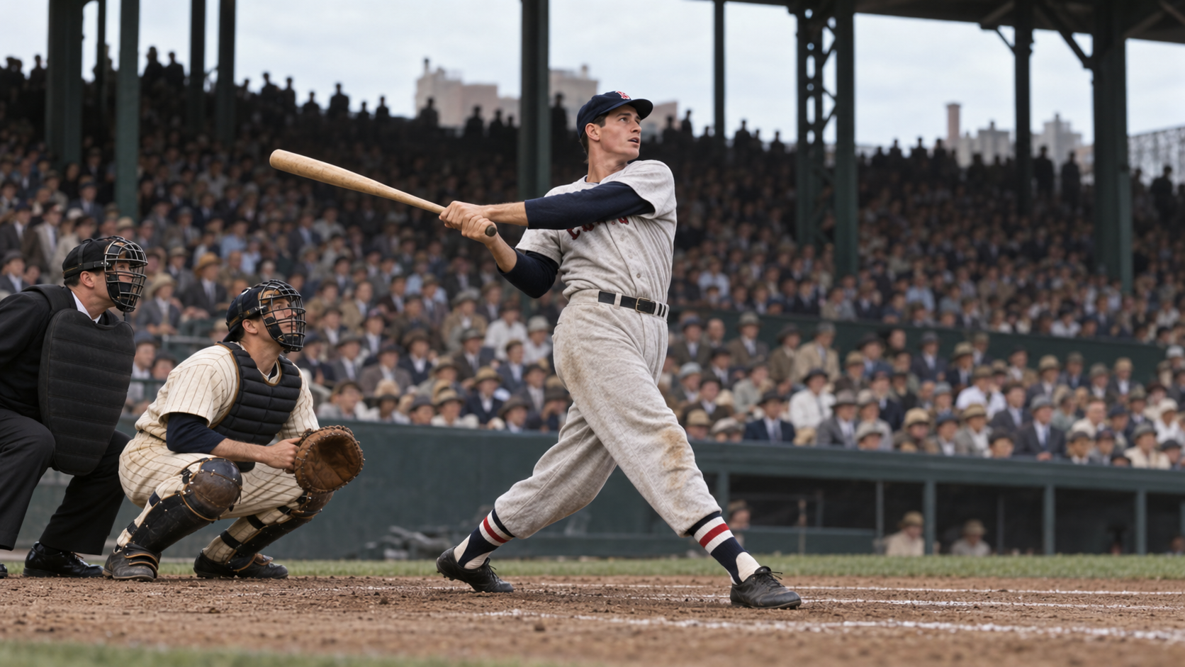 Photorealistic historical reconstruction of Ted Williams batting on the final day of his .406 season in 1941.