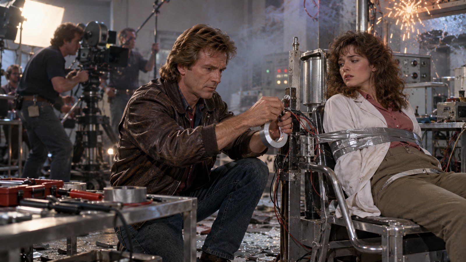 AI reconstruction of the MacGyver pilot filming an improvised rescue in 1985