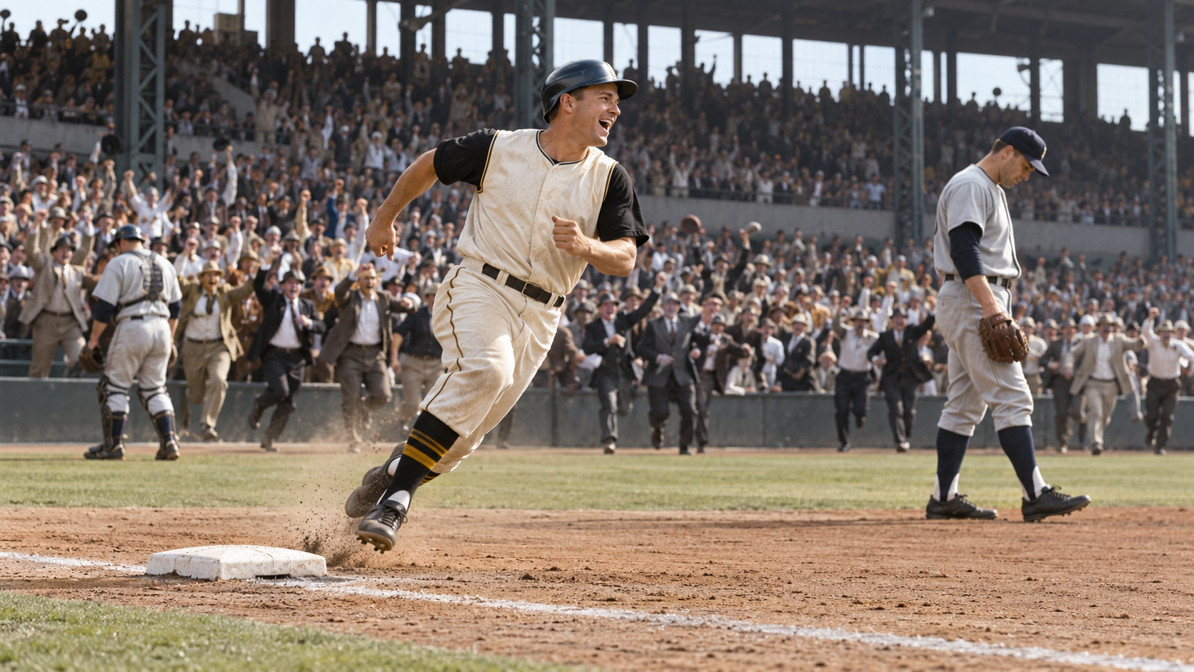Photorealistic historical reconstruction of Bill Mazeroski's 1960 World Series-winning home run.