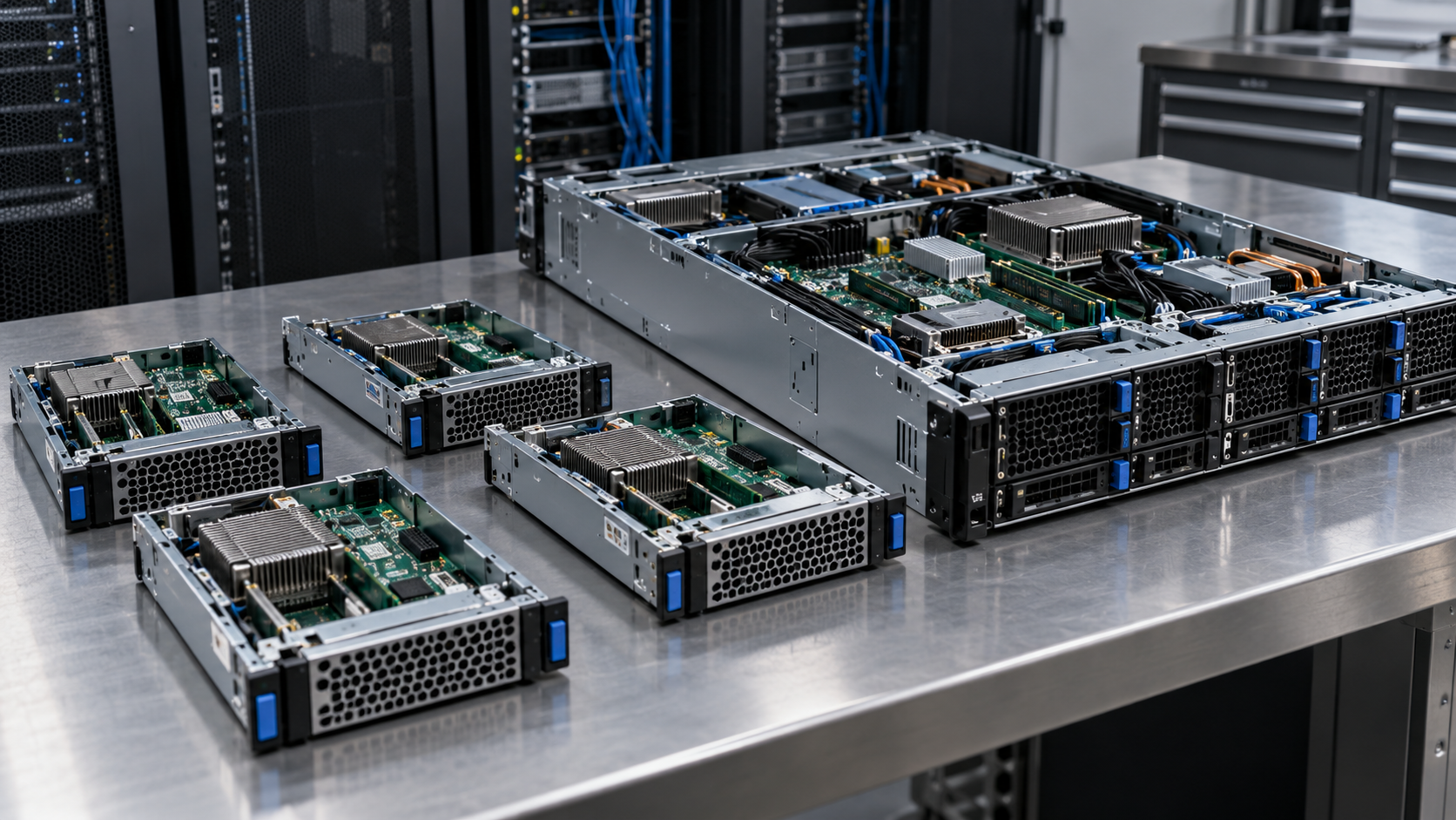 Open rack servers arranged as isolated compute units on a data-center workbench