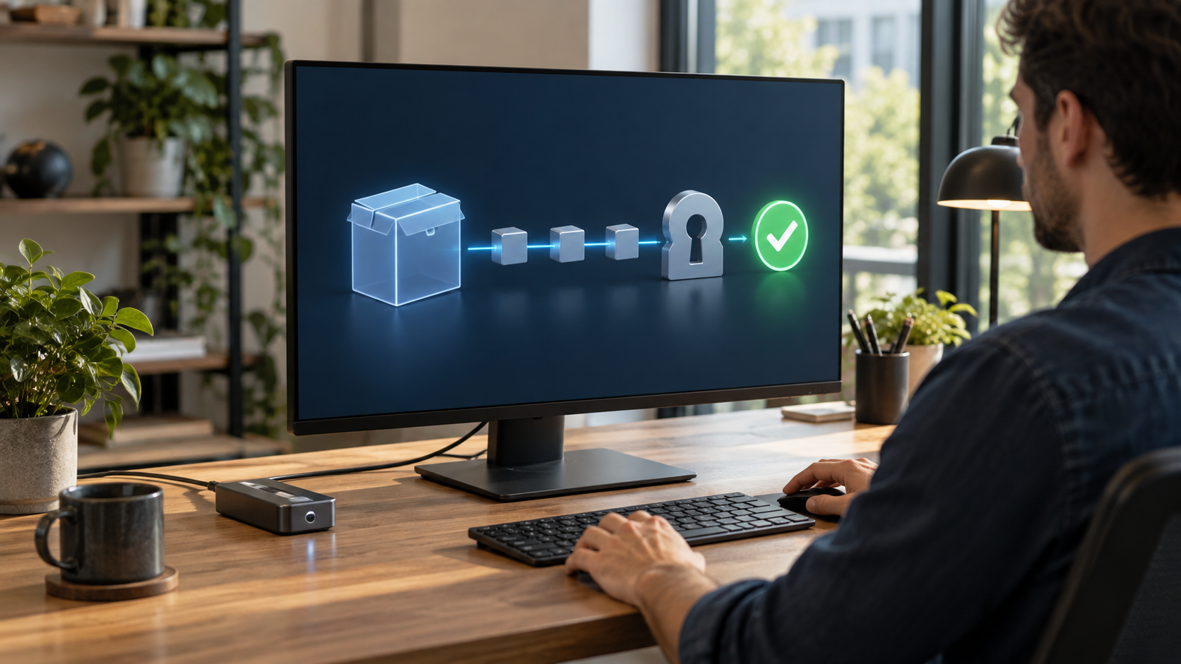 Developer verifying a software package through an abstract code-signing workflow and hardware security module