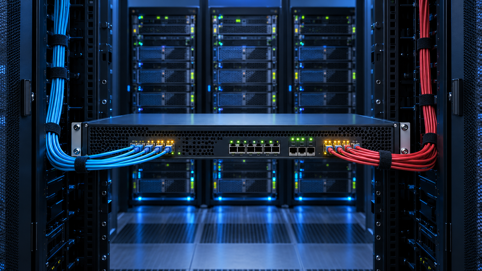 Gateway appliance positioned between incoming network cables and protected web servers