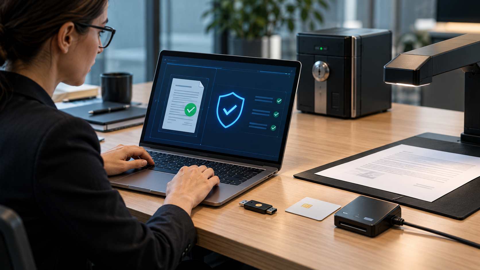 Security professional verifying a document with a hardware signing token