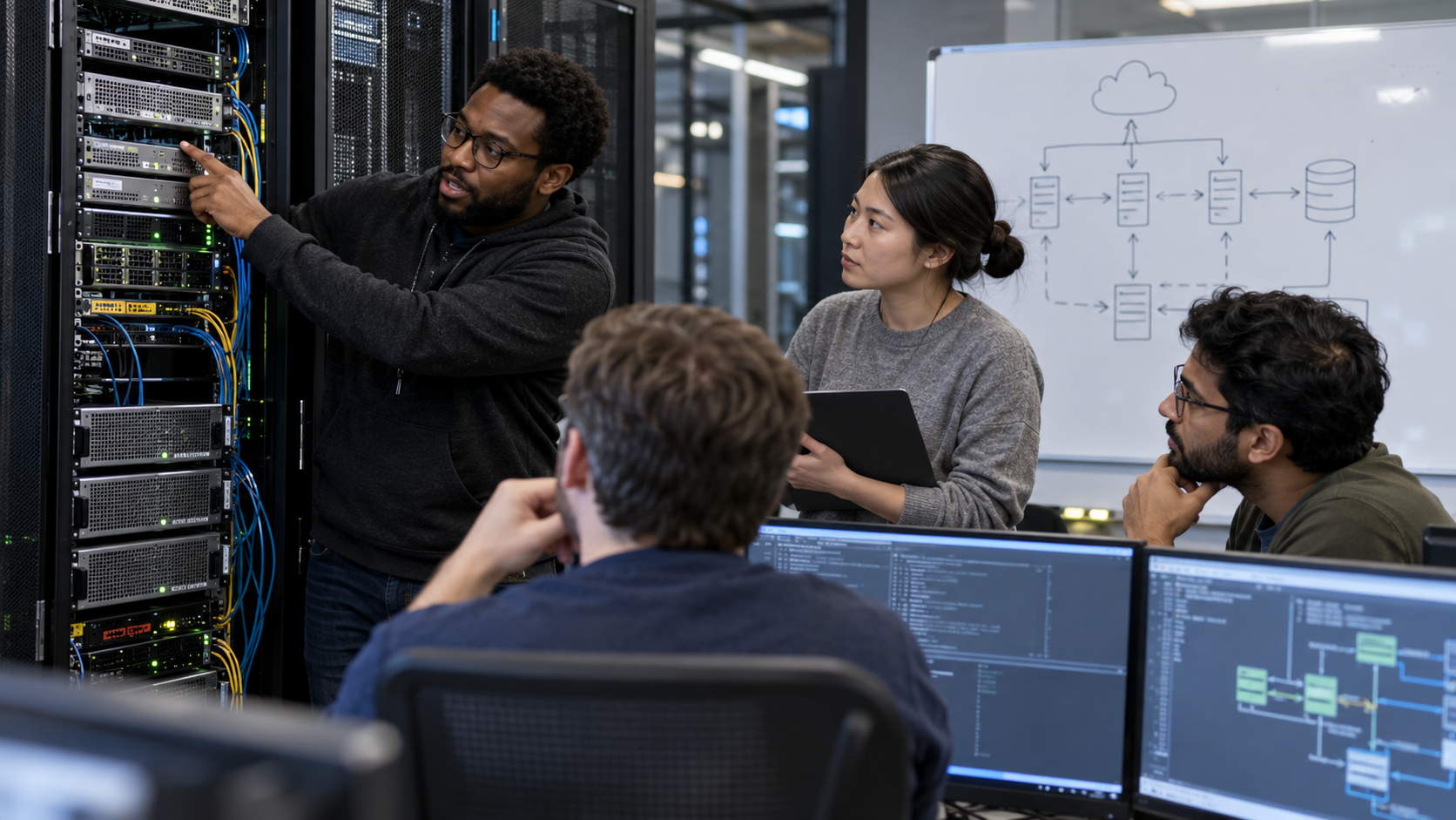Consistent hashing ring distributing data keys across servers with limited movement during scaling