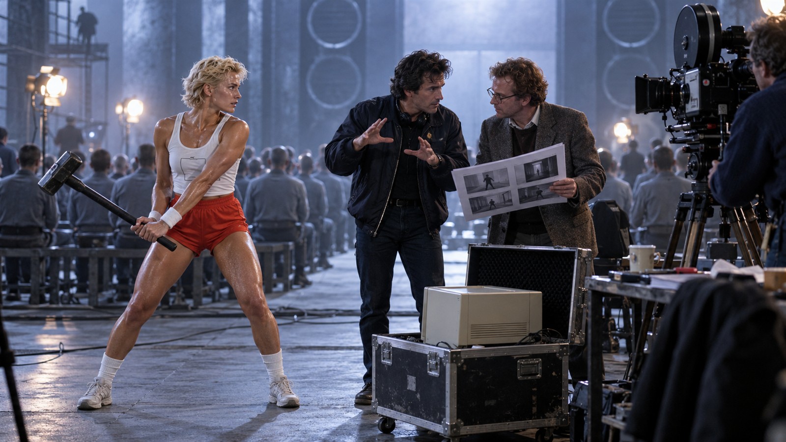 AI reconstruction of the 1983 film set for Apple’s landmark ‘1984’ Macintosh commercial before its Super Bowl broadcast.