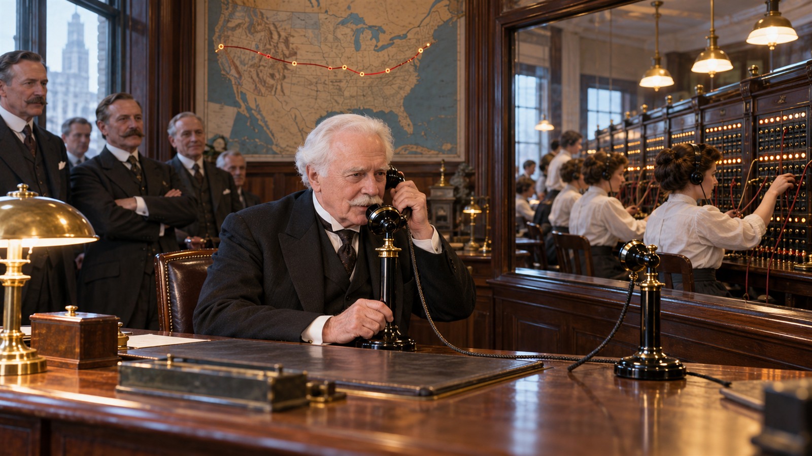 AI reconstruction of the 1915 ceremonial opening of transcontinental telephone service between New York and San Francisco.