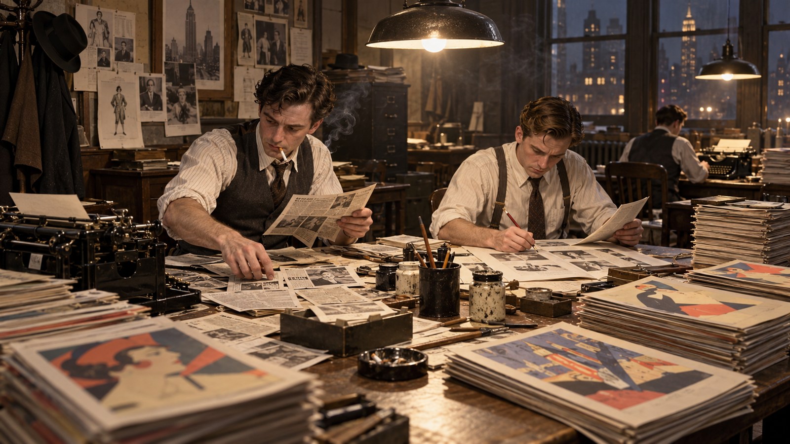 AI reconstruction of editors preparing TIME's first issue in a 1923 newsroom.