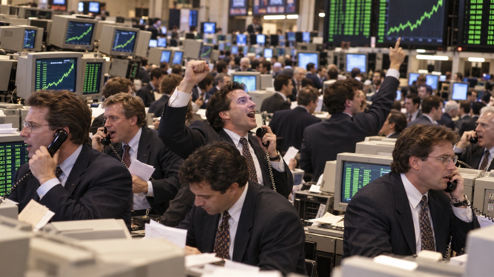 AI reconstruction of a technology stock-trading floor at the Nasdaq peak in March 2000.