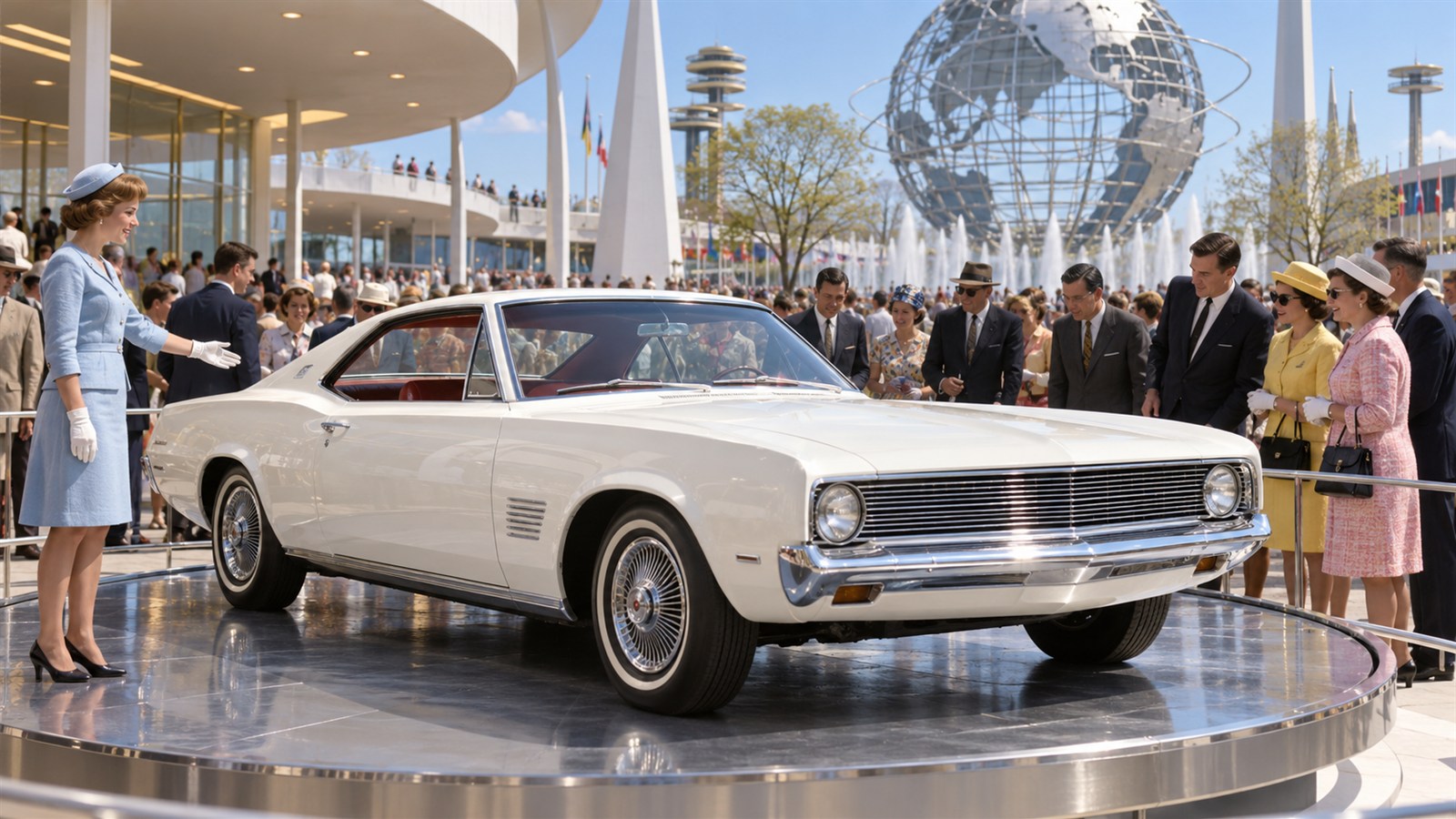 AI reconstruction of the Ford Mustang's public debut at the 1964 New York World's Fair.