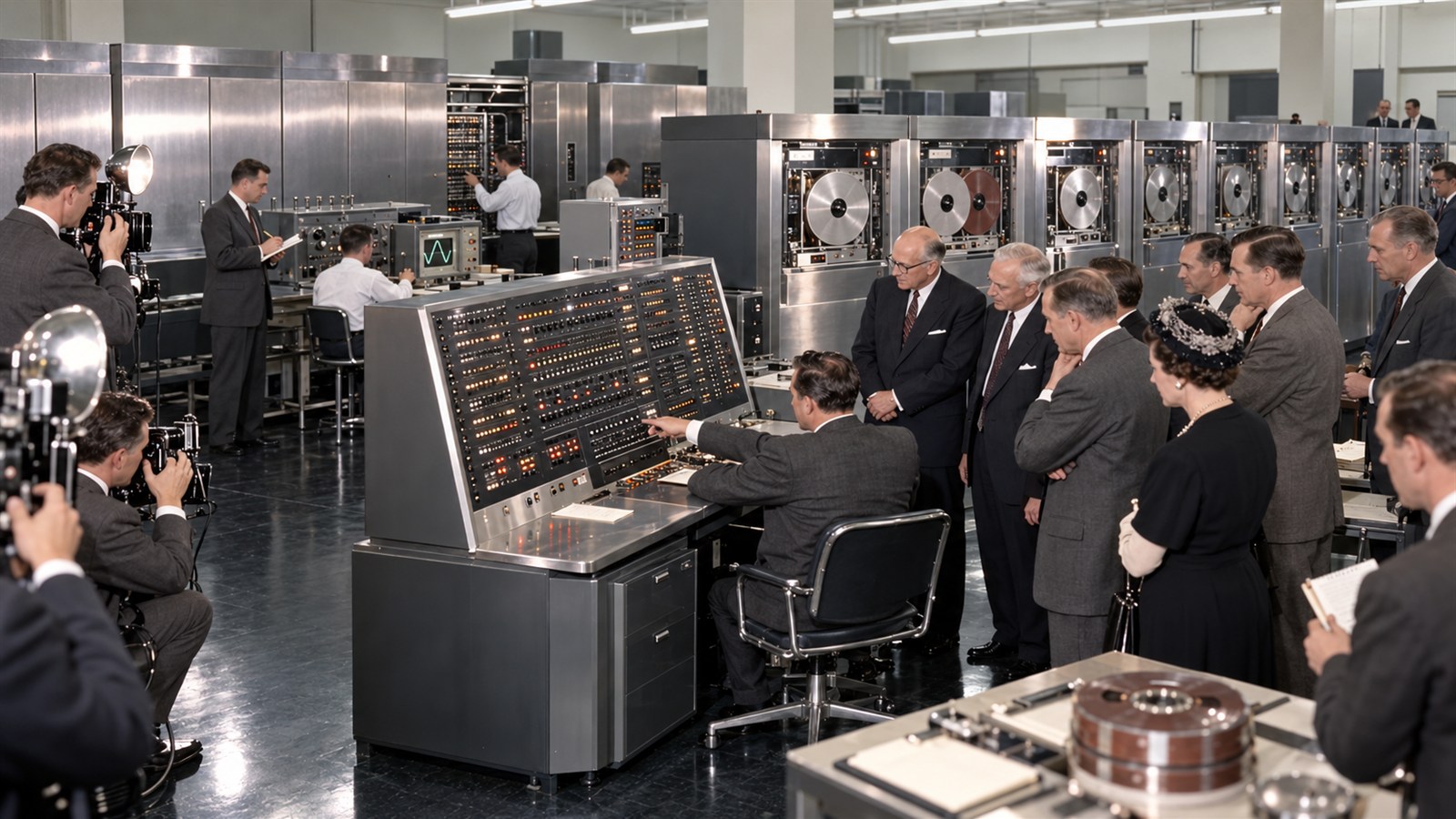 AI reconstruction of the UNIVAC I dedication ceremony in Philadelphia in 1951.