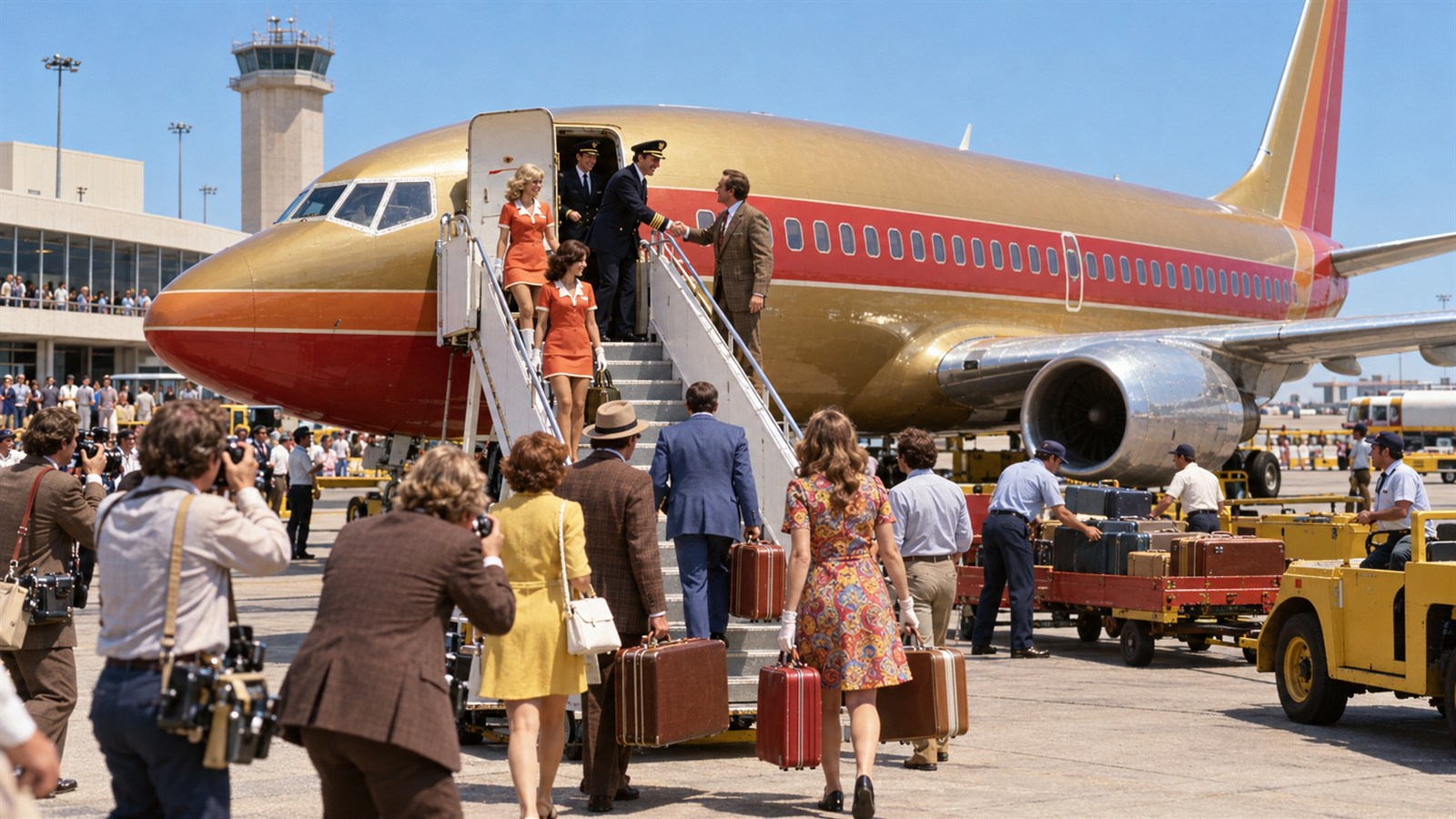 AI reconstruction of Southwest Airlines beginning service from Dallas Love Field in 1971.