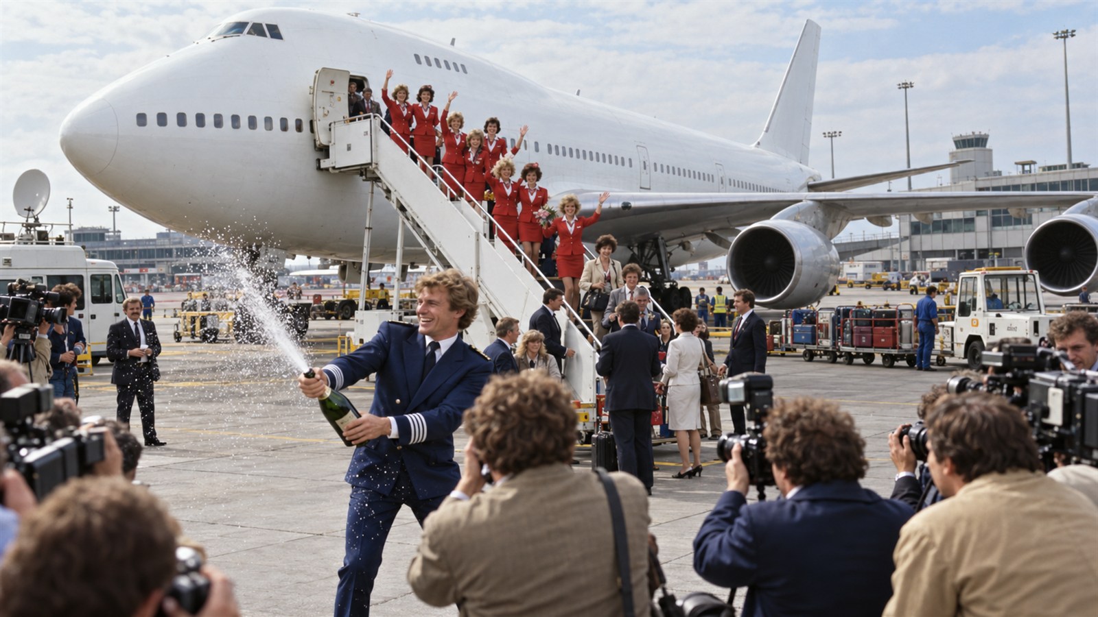 AI reconstruction of Virgin Atlantic's first commercial flight departing Gatwick in 1984.
