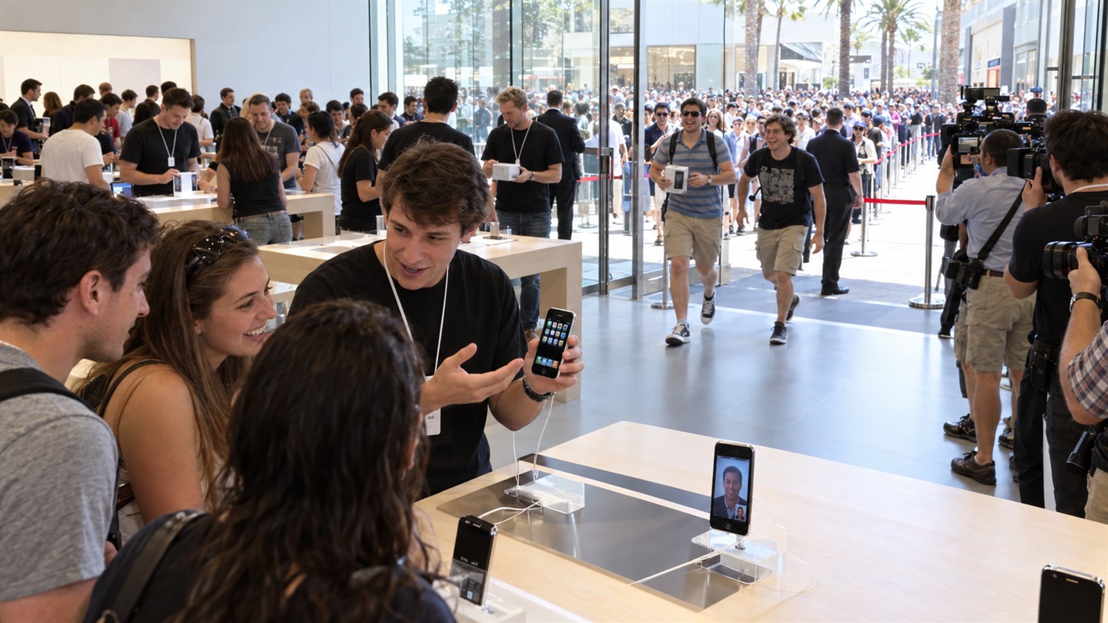 AI reconstruction of customers arriving for the iPhone 4 launch in 2010.