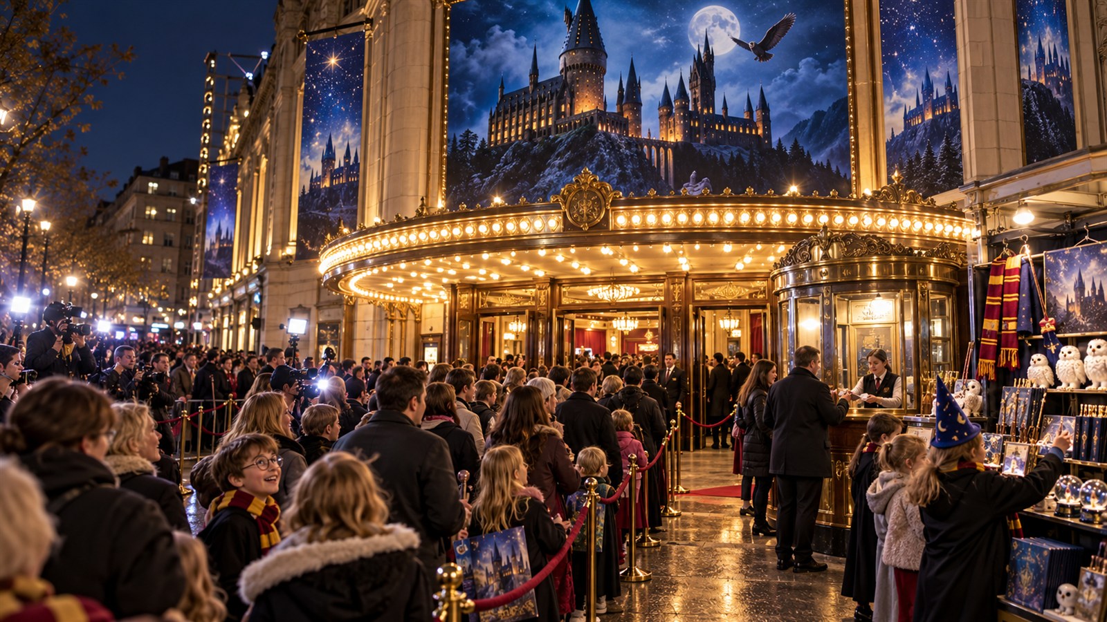 AI reconstruction of families attending the first Harry Potter film on its 2001 opening day.