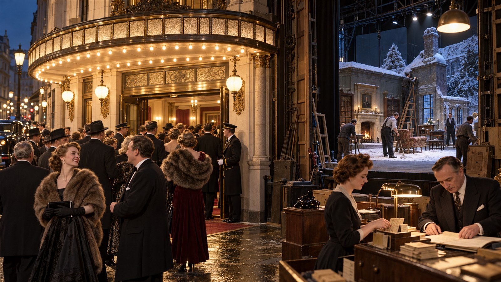 AI reconstruction of opening night for The Mousetrap in London in 1952.