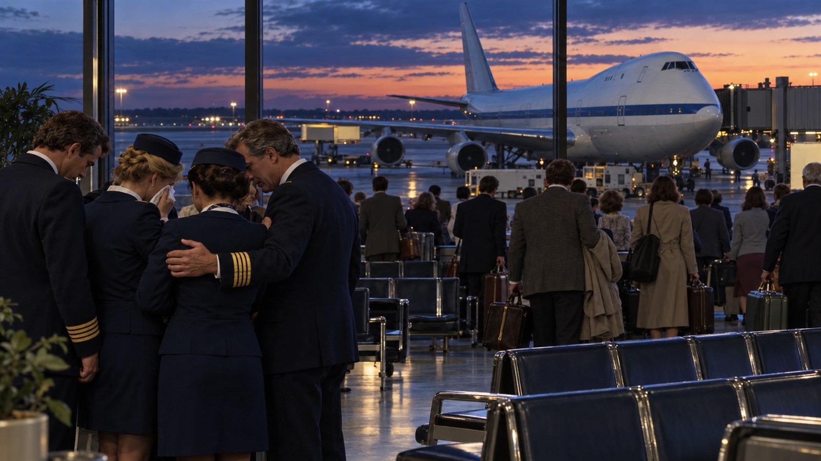 AI reconstruction of Pan Am employees and passengers as the airline ceased operations in 1991.