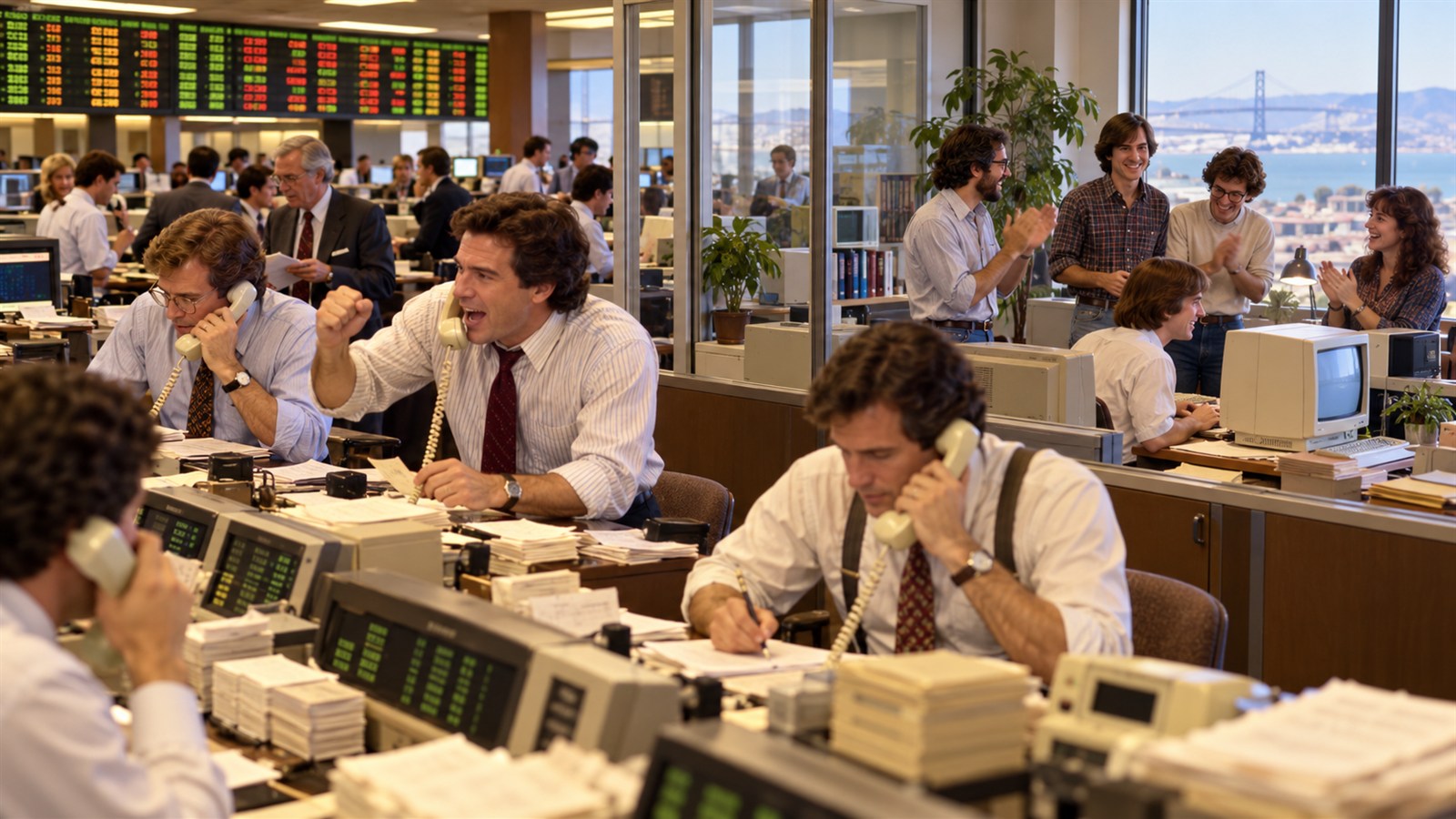 AI reconstruction of investors and Apple employees during the company December 1980 public offering.