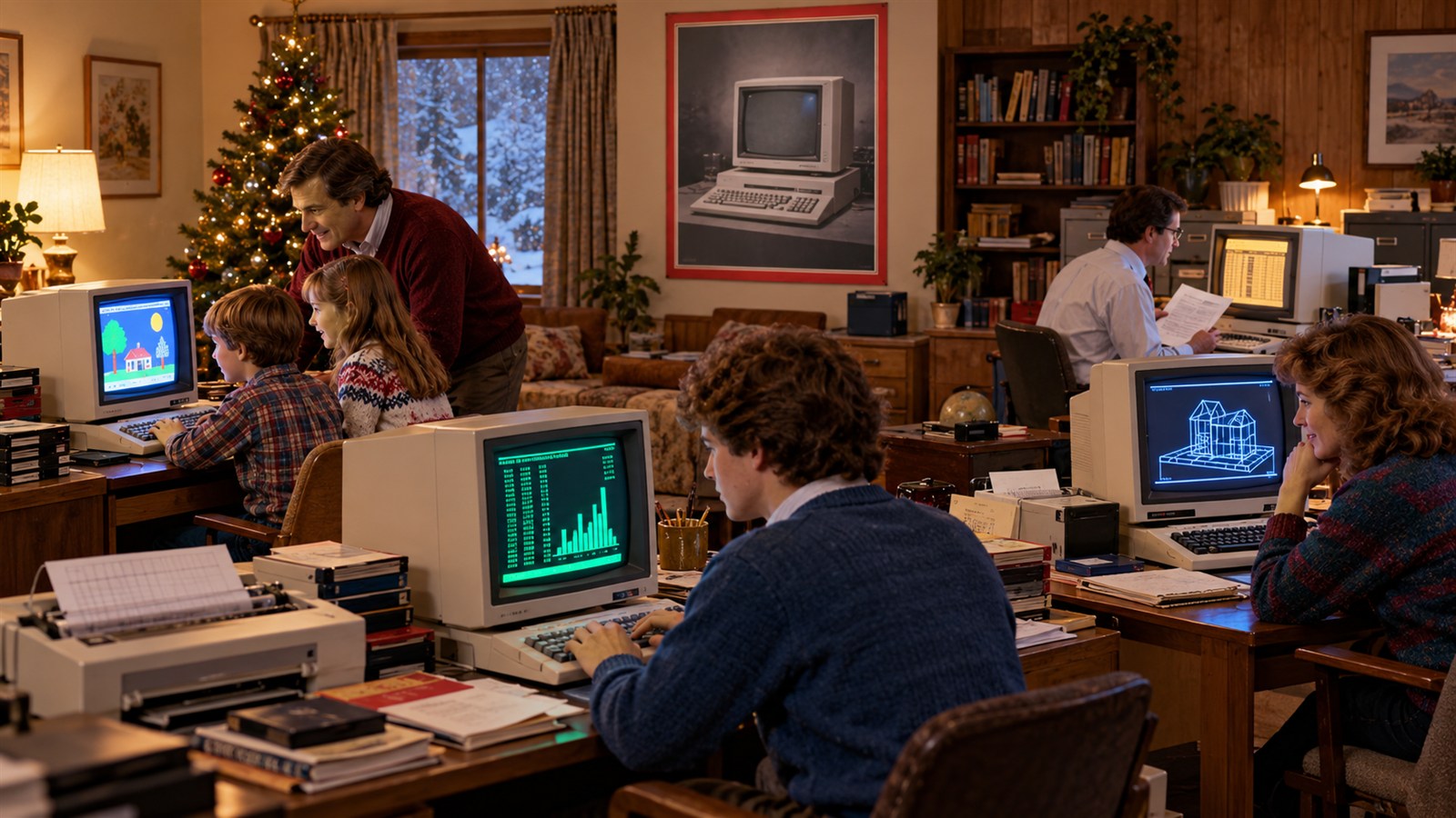 AI reconstruction of Americans using personal computers as the category became Machine of the Year in 1982.