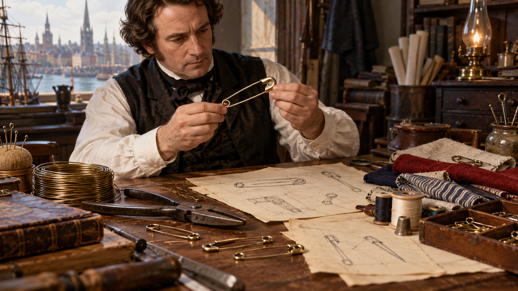 Historical reconstruction of 1849: Safety Pin Is Patented on April 10, 1849