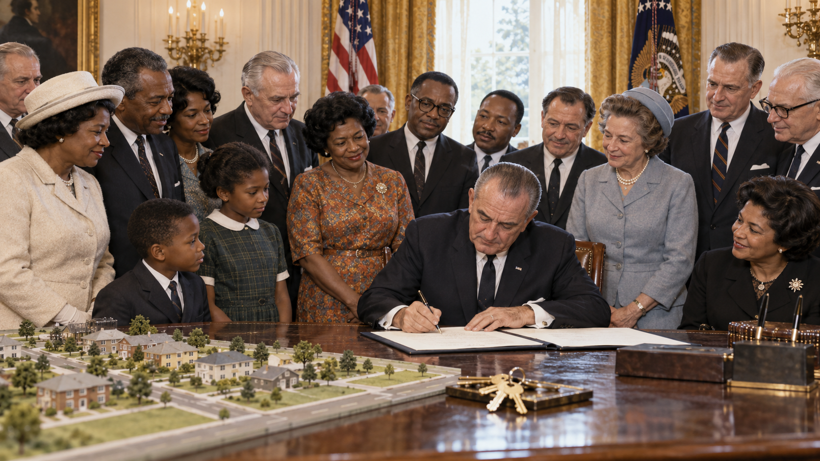 Historical reconstruction of 1968: Fair Housing Act Signed on April 11, 1968