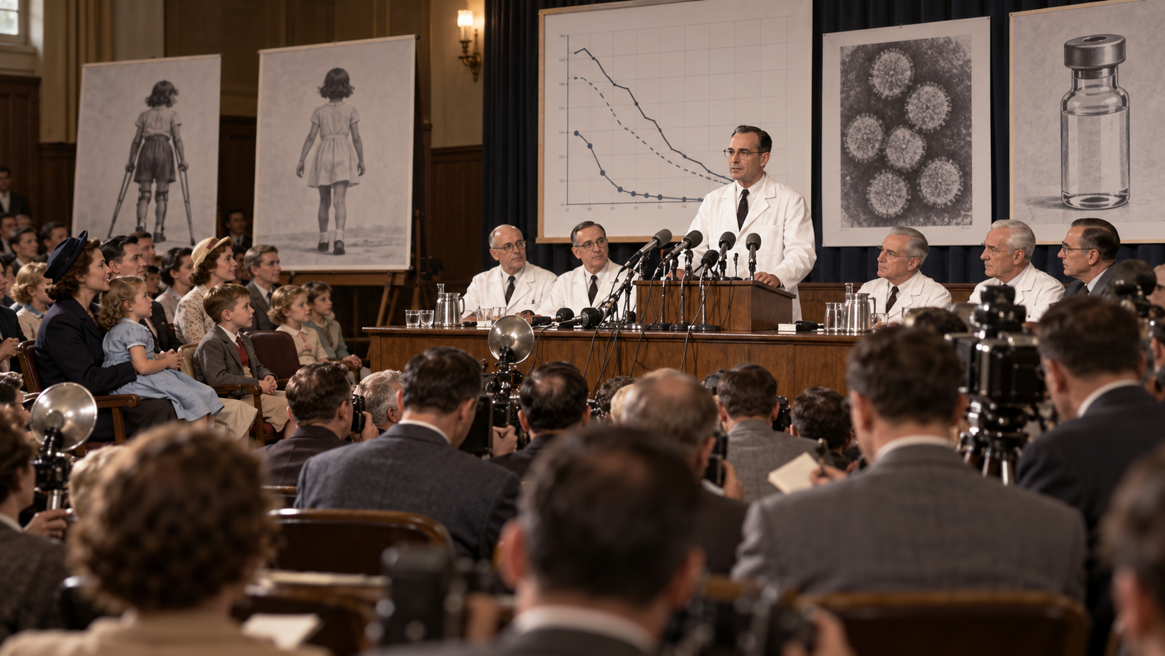 Historical reconstruction of 1955: Polio Vaccine Proven on April 12, 1955