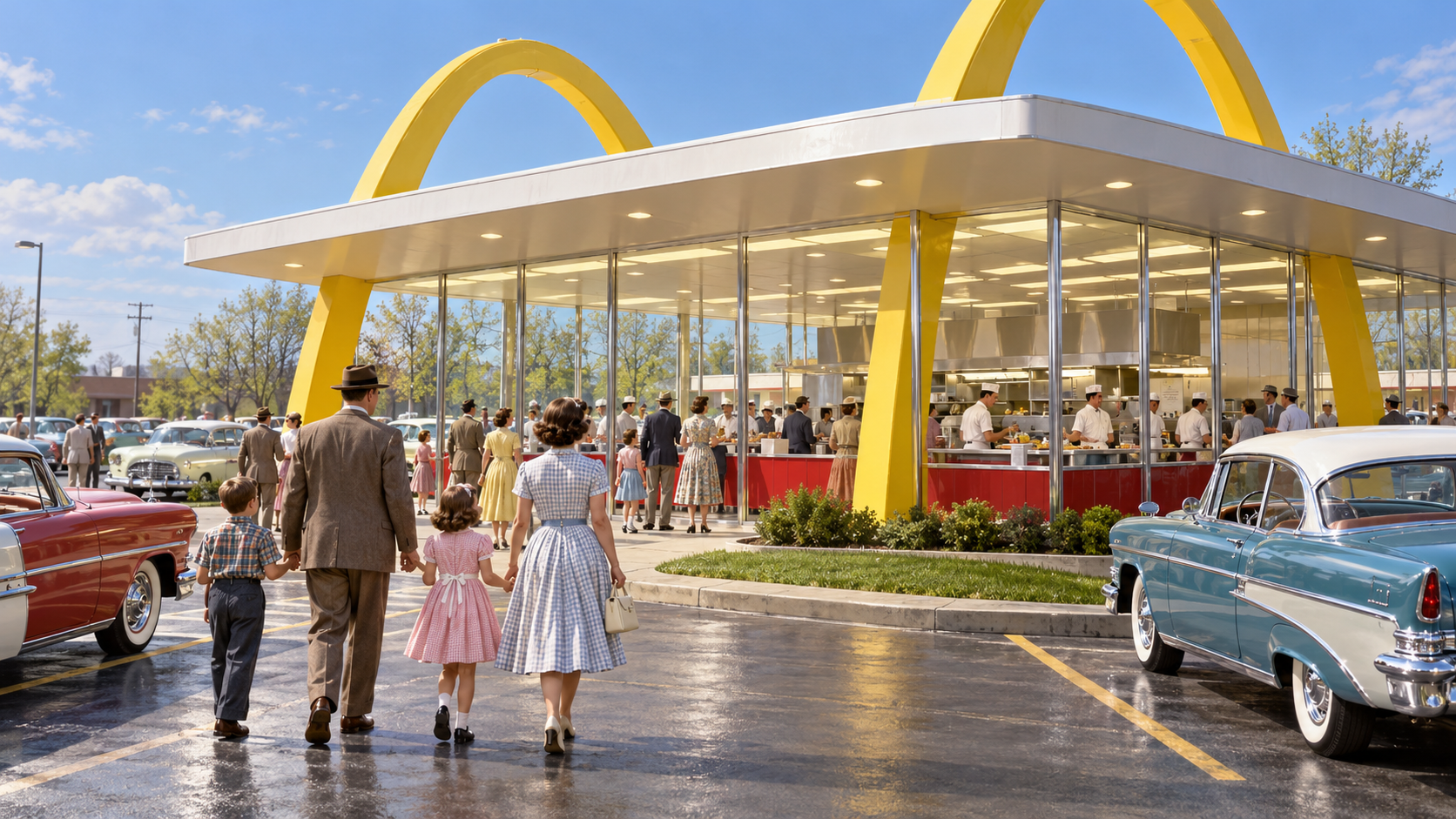 Historical reconstruction of 1955: First Kroc McDonald's Opens on April 15, 1955