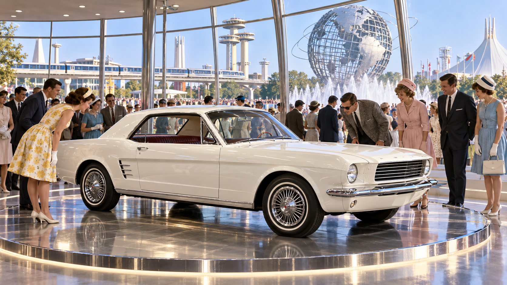 Historical reconstruction of 1964: Ford Mustang Is Unveiled on April 17, 1964