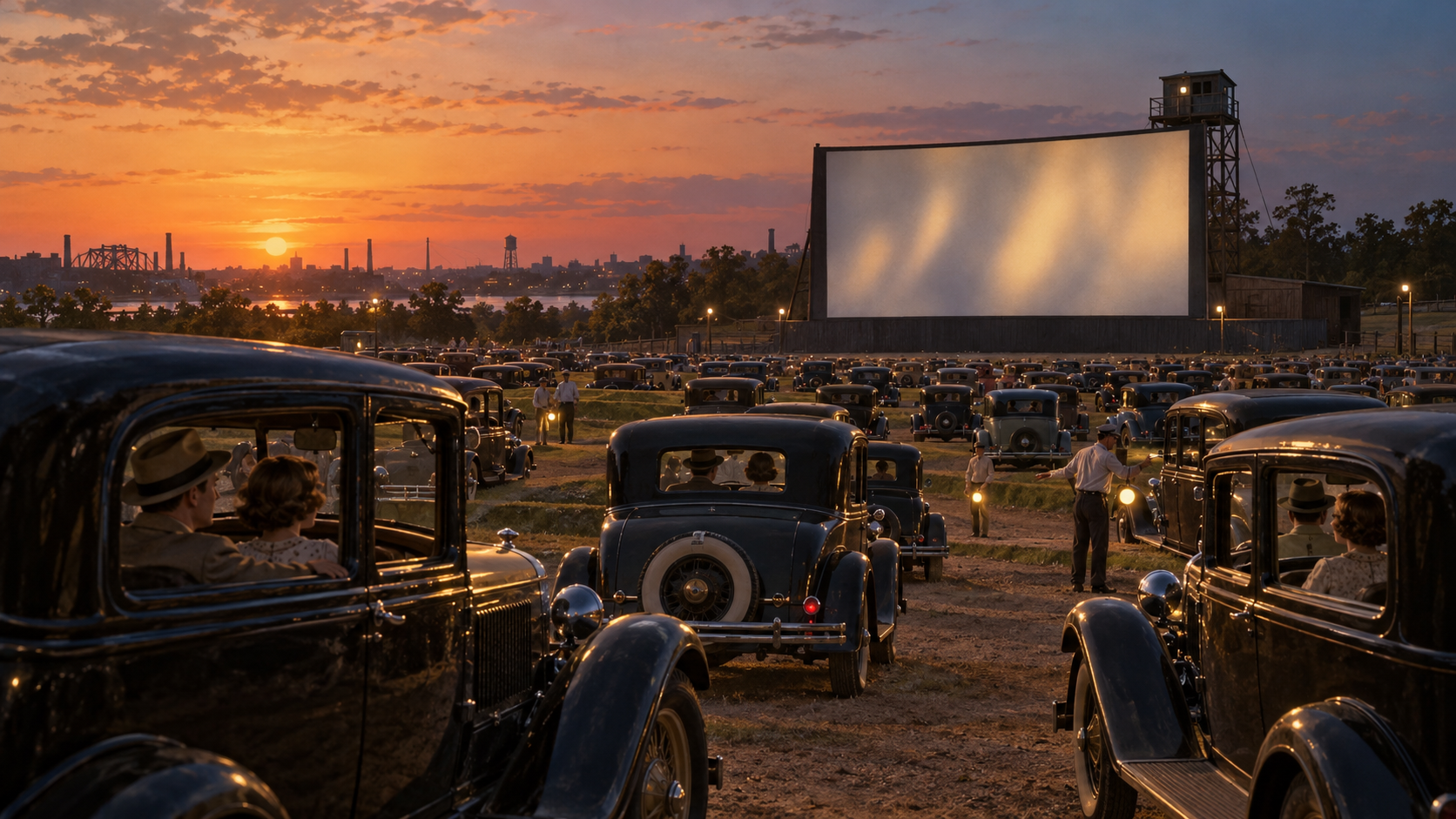 Historical reconstruction of 1933: First Drive-In Opens on June 6, 1933