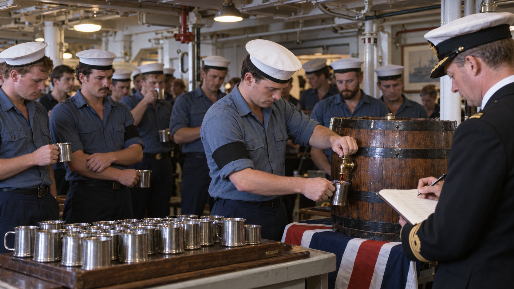 Historical reconstruction of 1970: Royal Navy Ends Rum Tot on July 31, 1970