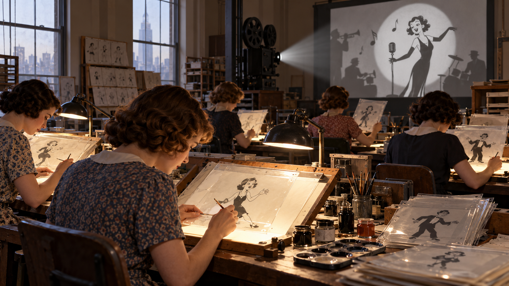 Historical reconstruction of a New York animation studio on August 9, 1930