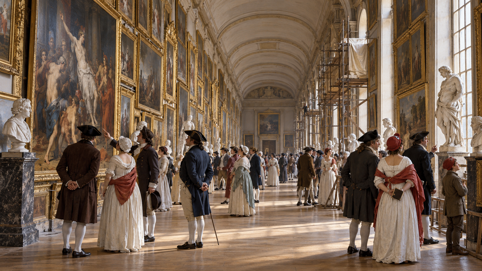 Historical reconstruction of the Louvre opening as a museum on August 10, 1793