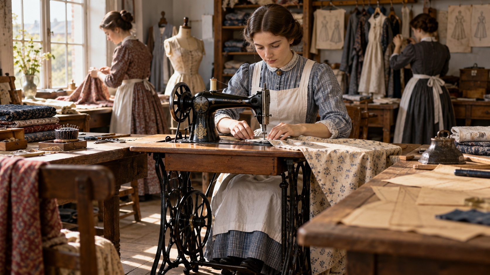 Historical reconstruction of a sewing workshop on August 12, 1851