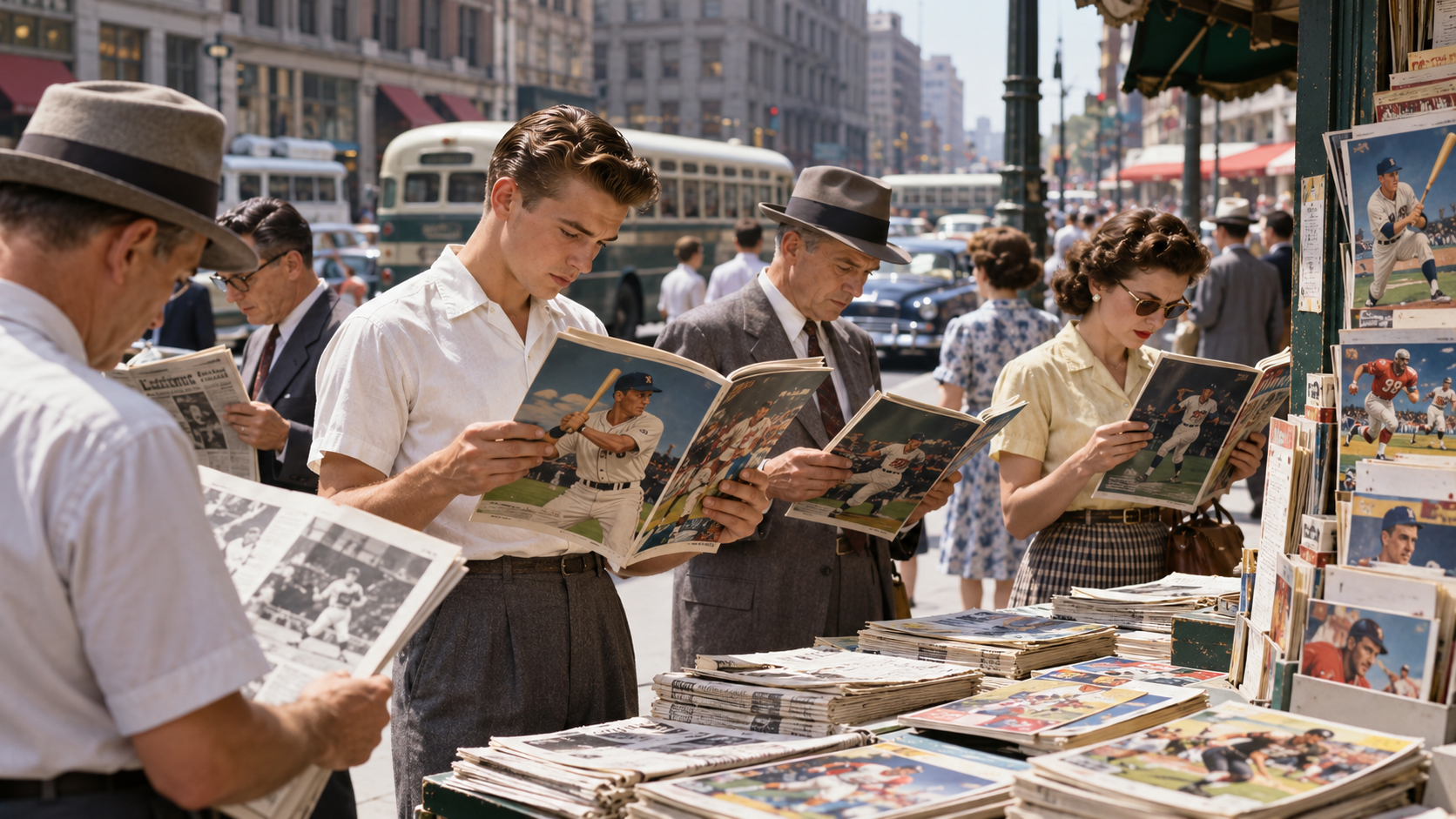 Historical reconstruction of readers seeing a new sports magazine on August 16, 1954