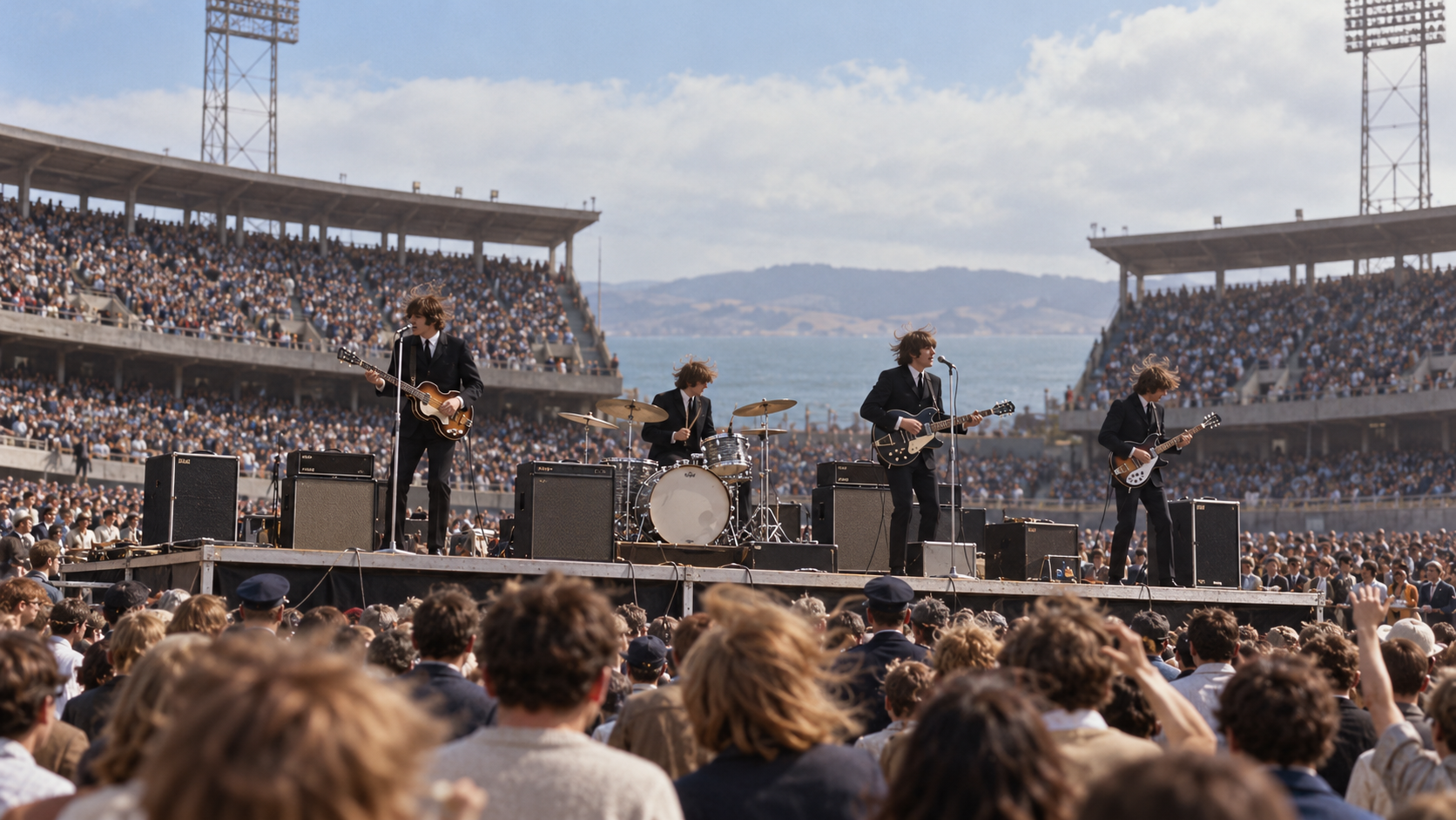 Historical reconstruction of a rock concert at Candlestick Park on August 29, 1966