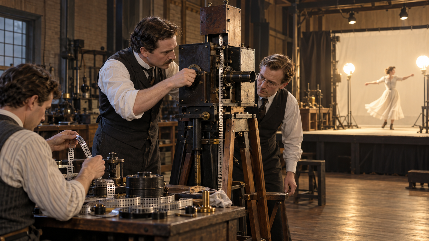 Historical reconstruction of a kinetographic camera in the Edison laboratory on August 31, 1897