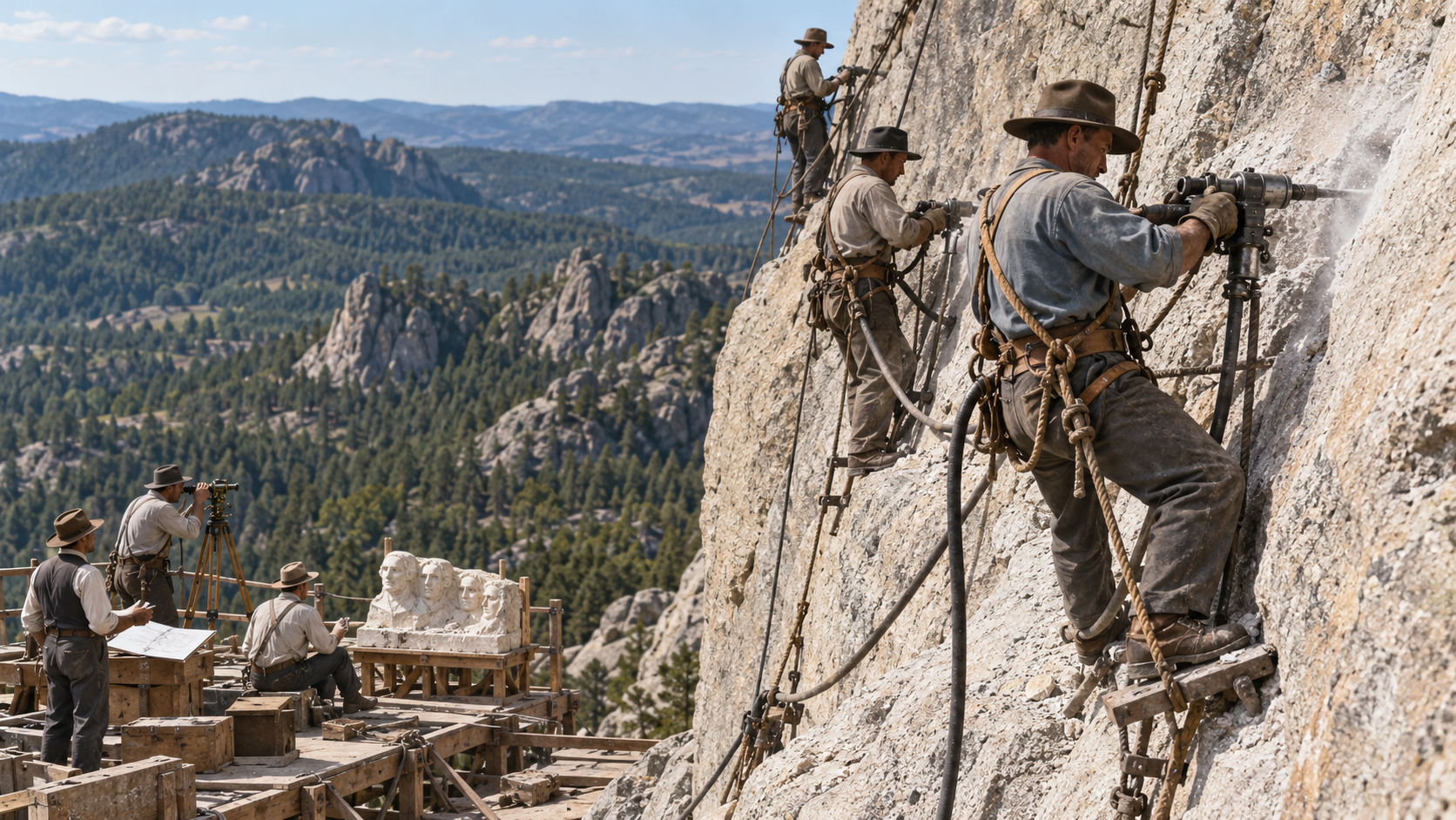 Historical reconstruction of 1927: Mount Rushmore Work Begins on October 4, 1927