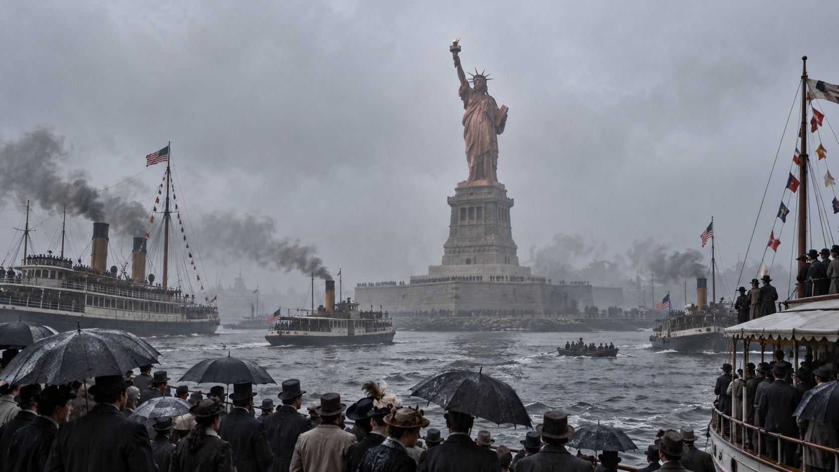 Historical reconstruction of 1886: Statue of Liberty Dedicated on October 28, 1886
