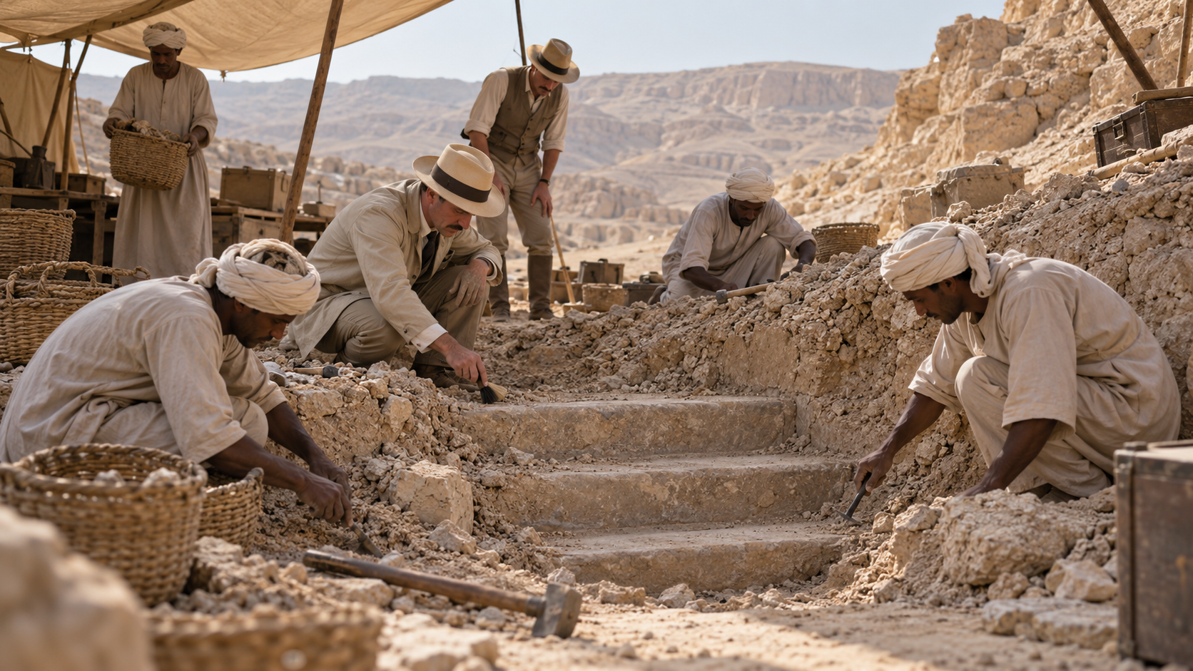 Historical reconstruction of 1922: Tut Tomb Entrance Found on November 4, 1922