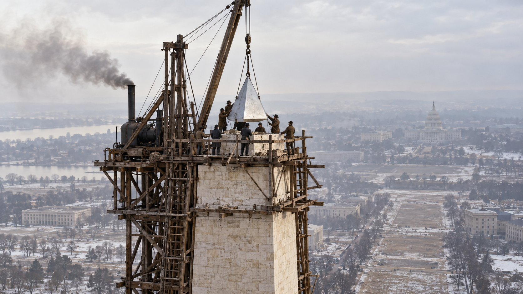 Historical reconstruction of 1884: Washington Monument Done on December 6, 1884