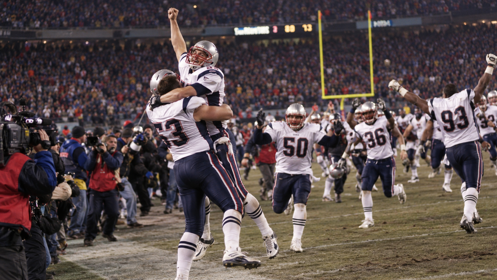 Photorealistic editorial reconstruction of a football team celebrating its first championship