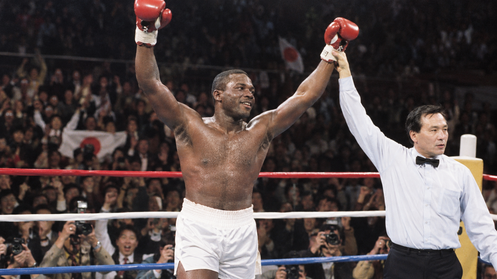 Photorealistic editorial reconstruction of a historic heavyweight boxing upset