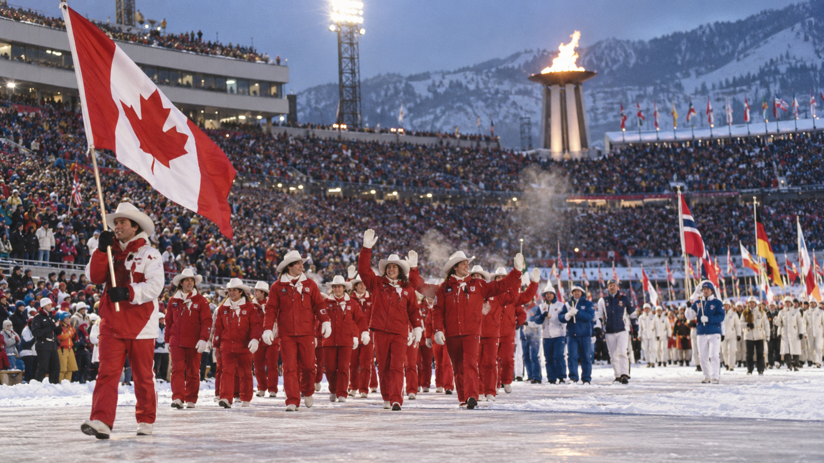 Photorealistic editorial reconstruction of the 1988 winter games opening ceremony