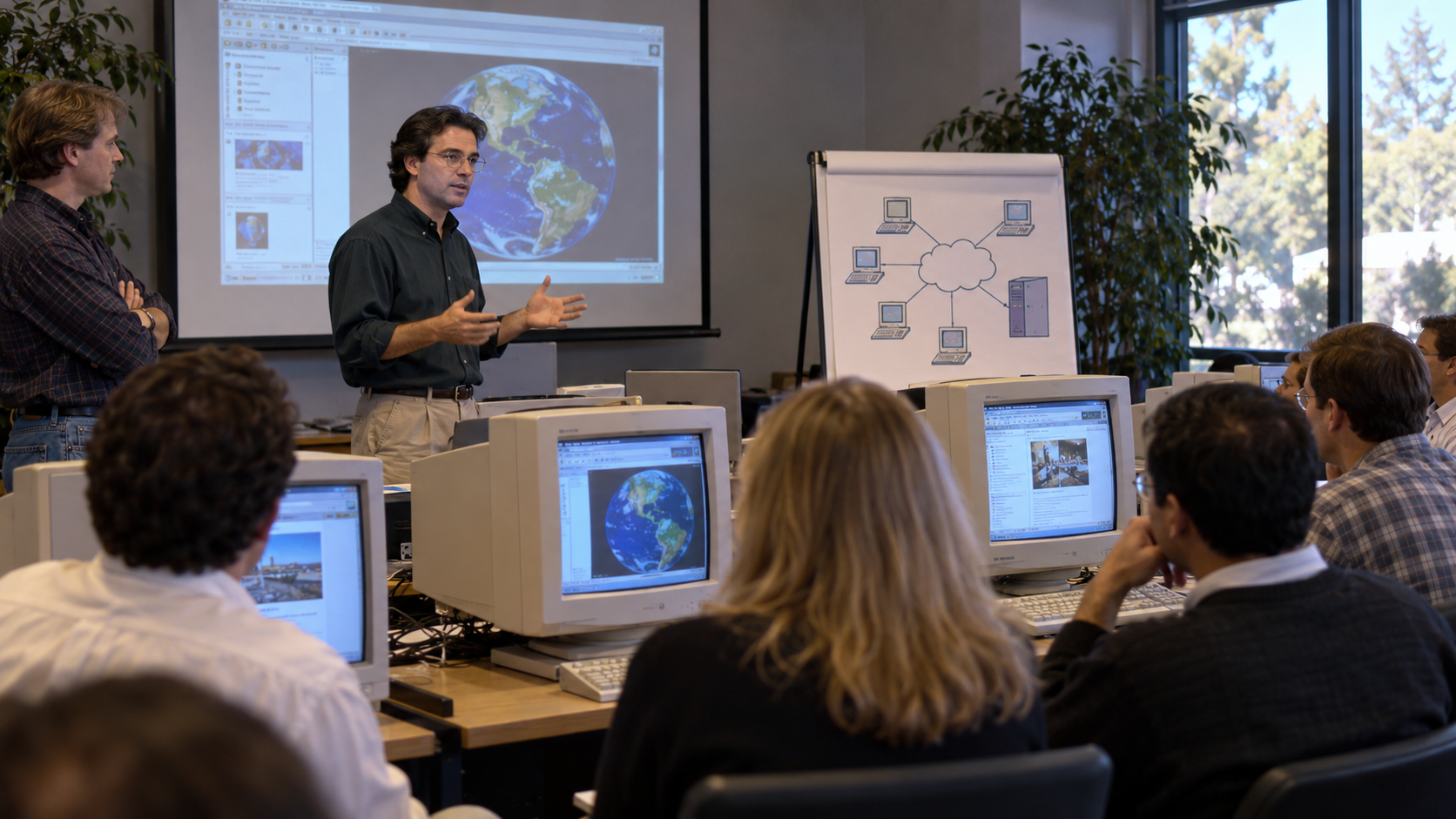 Photorealistic historical reconstruction of the Netscape browser announcement