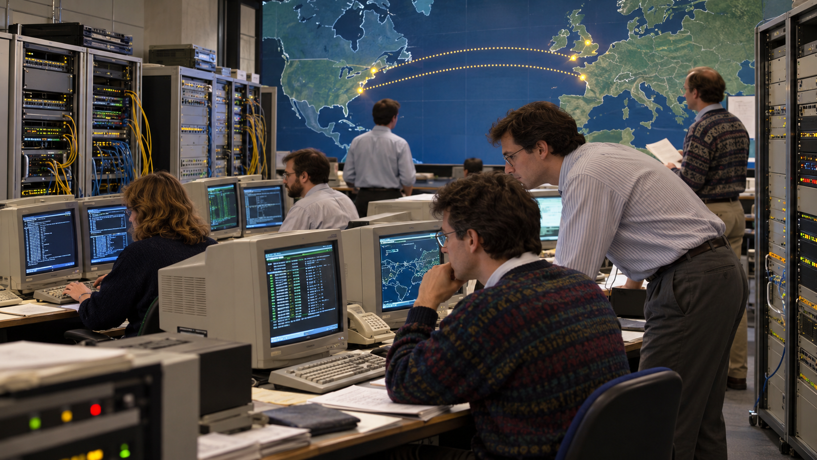 Photorealistic historical reconstruction of the European internet link opening