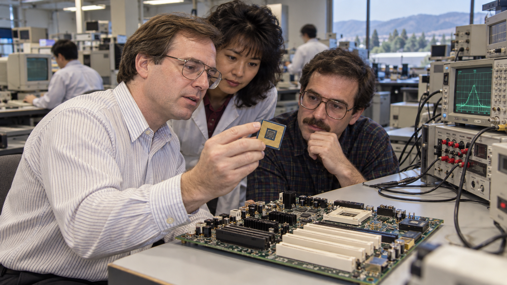 Photorealistic historical reconstruction of the first Pentium chip shipments