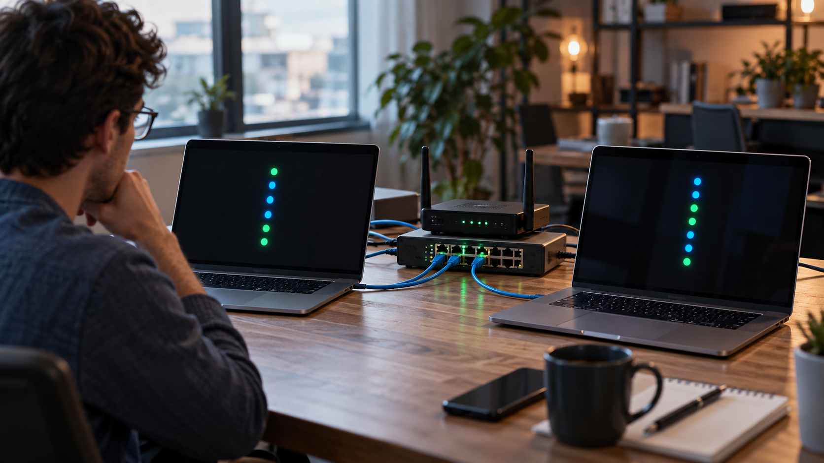 Laptop and server maintaining a glowing bidirectional WebSocket connection with live data flowing in both directions