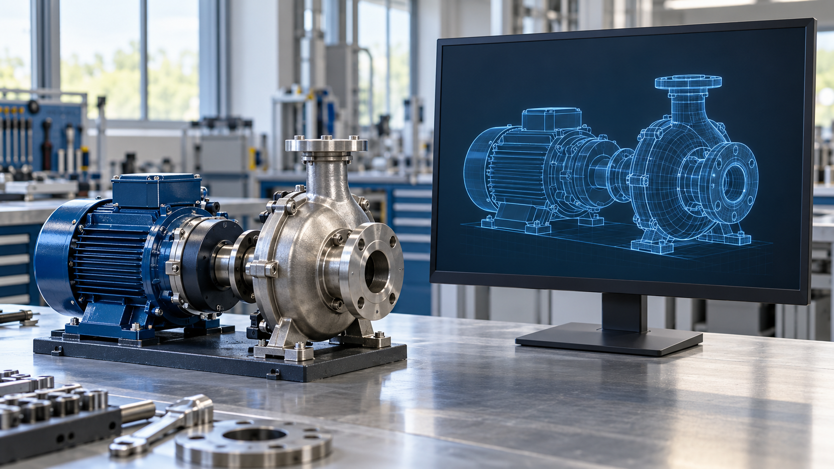 A digital twin model beside its real engineering equipment